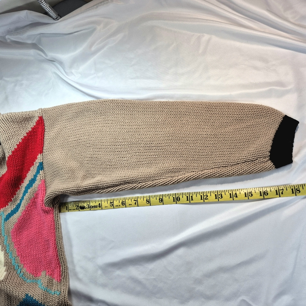 Vintage 80s 90s Adam French Chunky Knit Sweater Geometric Abstract Mock Neck Med - Picture 8 of 9